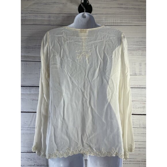 Vintage Soft Surroundings Sheer White Sequence Beaded Blouse M Whimsygoth Fairy - Picture 5 of 12